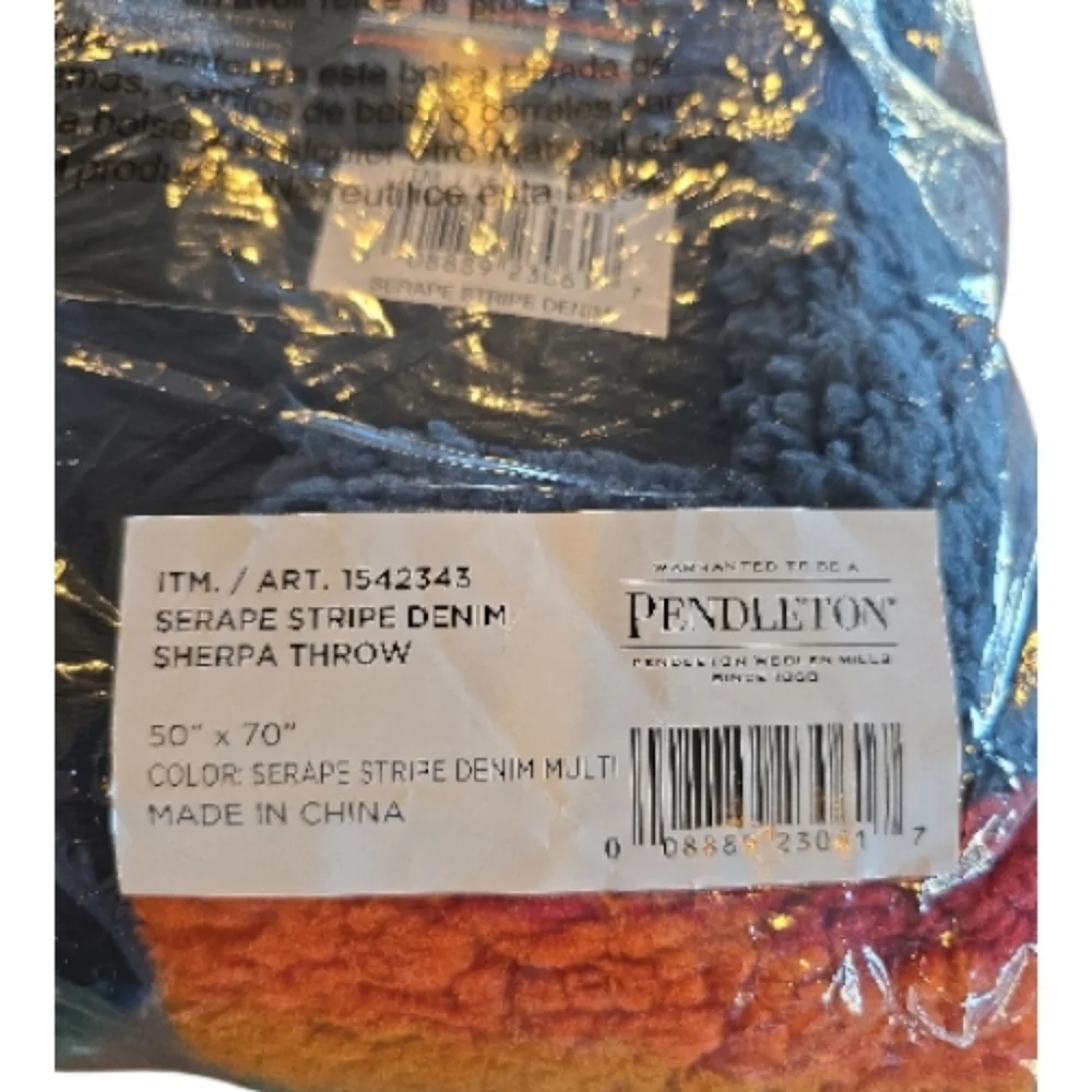 Pendelton NWT Serape Stripe Sherpa Denim Multi Throw 50